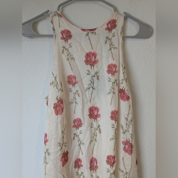 Black Iris Red Rose 100% Silk Sleeveless Mini Slip Dress Evening Romantic Date - Picture 4 of 12